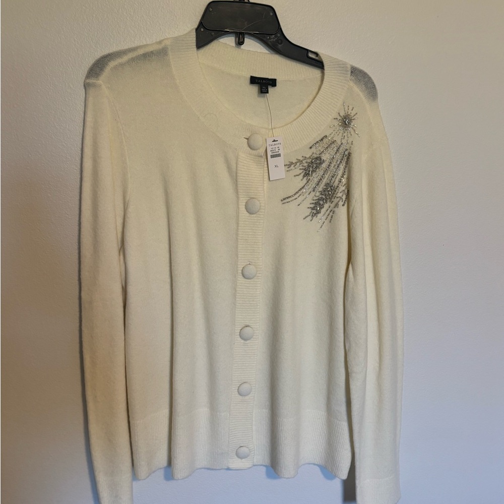 Talbots Cream Cardigan with Silver Embellishment